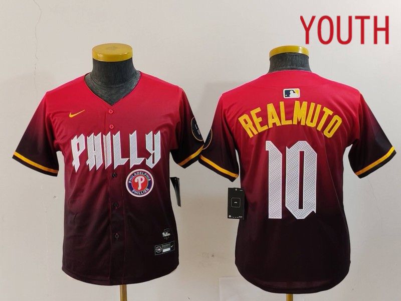 Youth Philadelphia Phillies #10 Realmuto Red City Edition 2024 Nike MLB Jersey style 5->youth mlb jersey->Youth Jersey